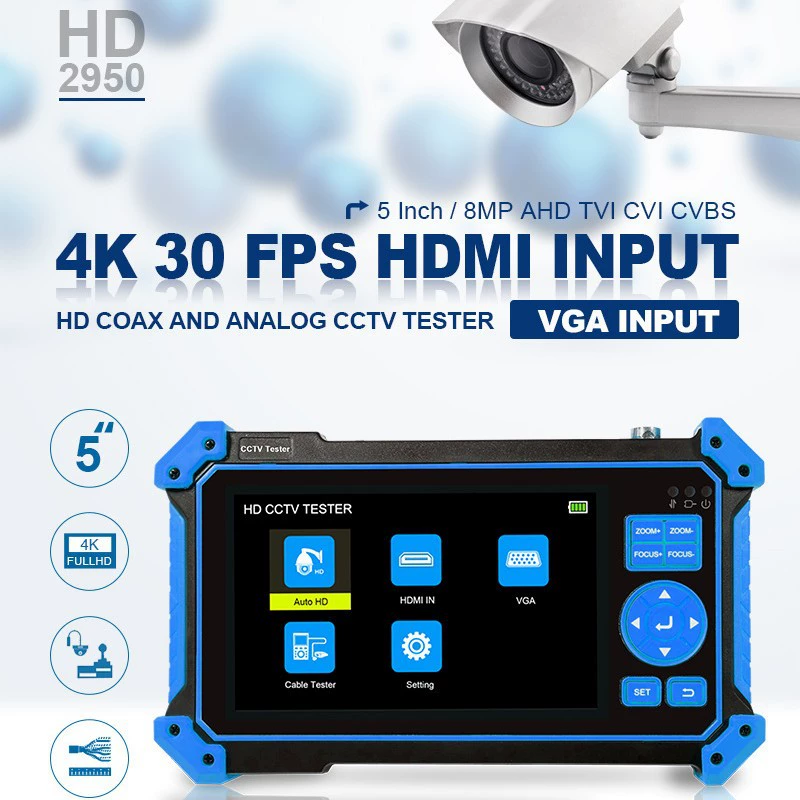 Новый инженерный коаксиальный тестер видеонаблюдения AHD CVI TVI 5-в-1 с входом HDMI VGA
