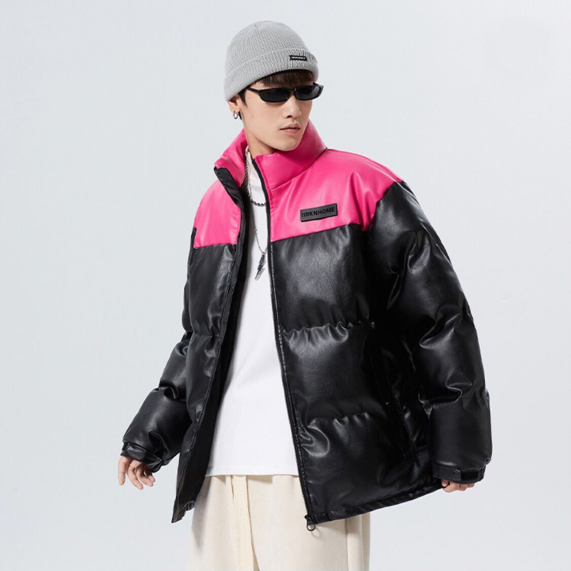 Herren Stehkragen Kunstleder Bomberjacke Gefütterte Winterjacke_voghion.com