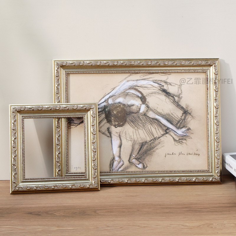 Yifei Picture Frame American French Style Vintage Small Silver 34mm Oil Painting Antique Frame Solid Wood Retro Decorative Painting Frame