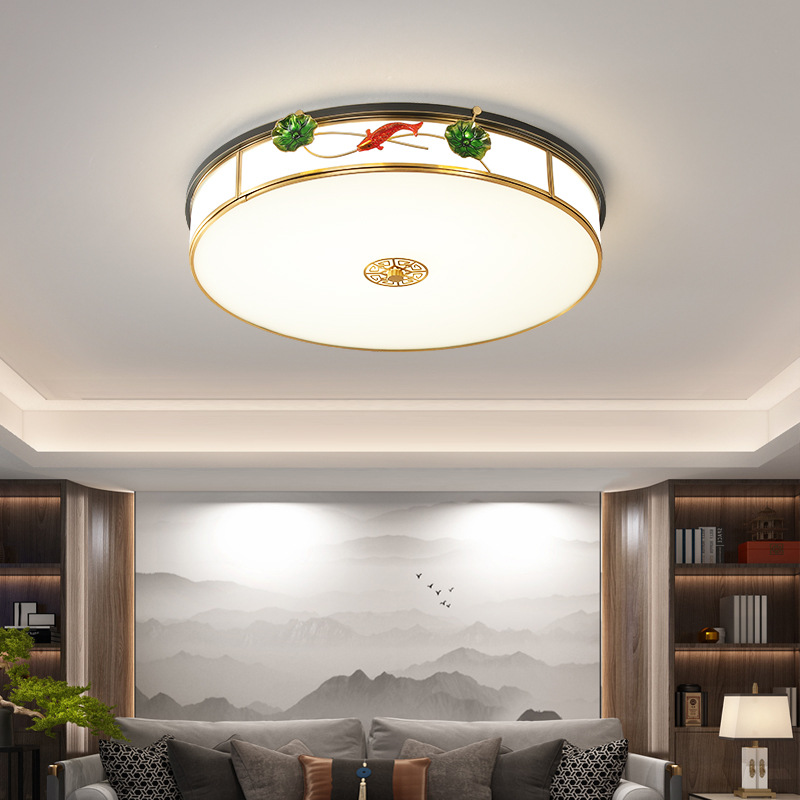 Light Luxury Enamel Color Ceiling Lamp,Living Room Lamp,Artistic Landscape All-copper Master Bedroom Lamp,Chinese Style Antique Style Room Lamp
