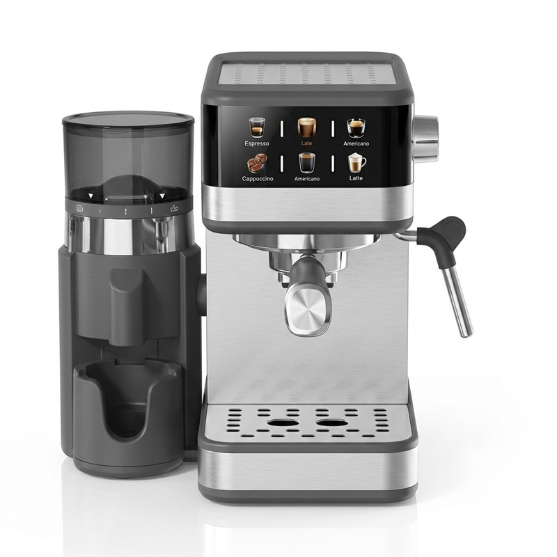 New Model Coffee Machine, Small Fully Semi-Automatic Grinder and Brewer in One, High-Pressure Extraction, Italian-Style Espresso, Steam, Oem
