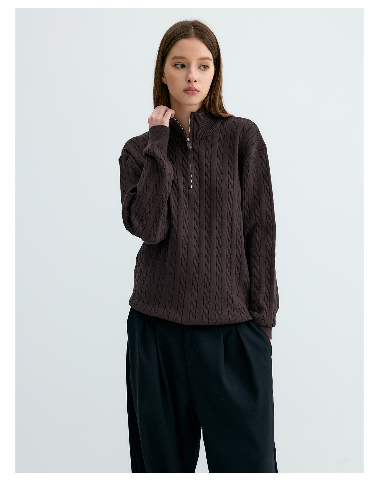 UNF 250g Half-Zip Cable-Knit Mock-Neck Sweater