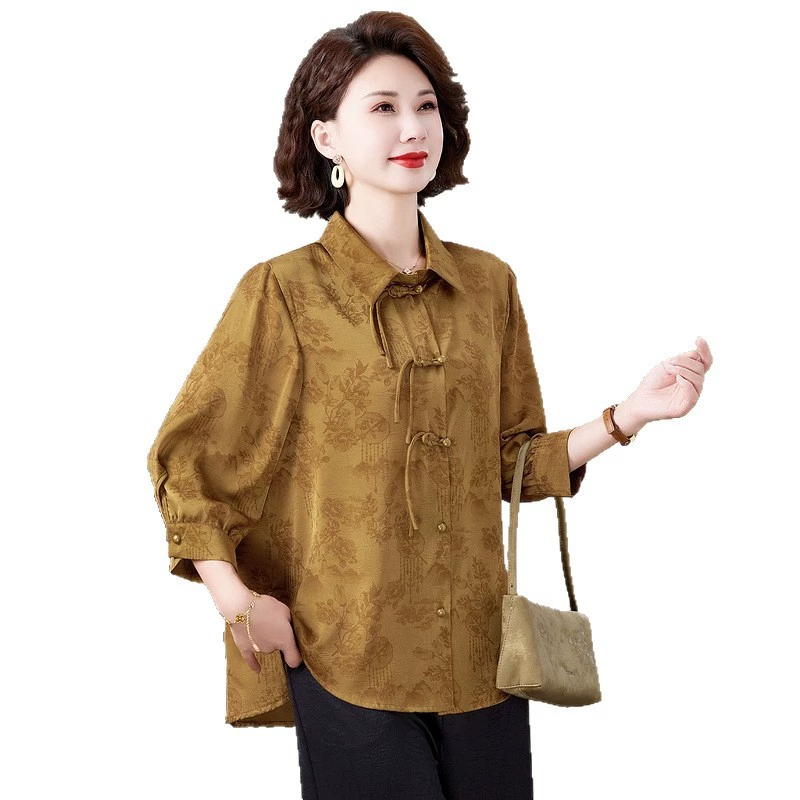 Летняя рубашка из шифона в китайском стиле для женщин среднего и старшего возраста, коллекция «Мама», лето 2025 года.