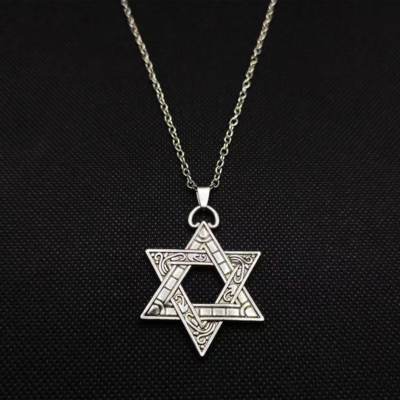 Trendy Chest Chain Alloy Hollow Six-Pointed Star Necklace Men's Trendy Brand Versatile Niche Cool Pendant Bold Jewelry