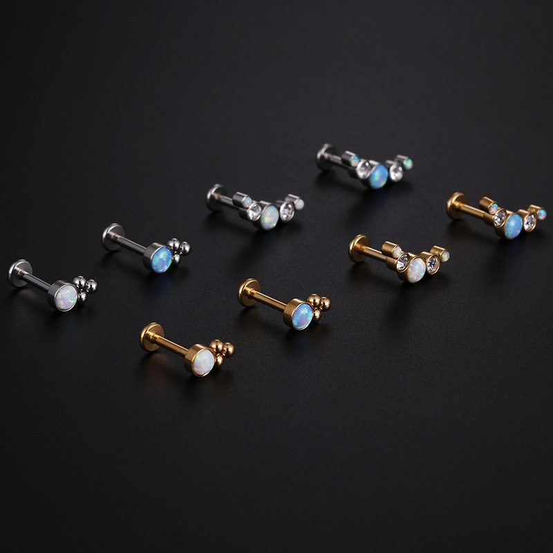 Fashion Round Stainless Steel Inlay Zircon lip stud 1 Piece