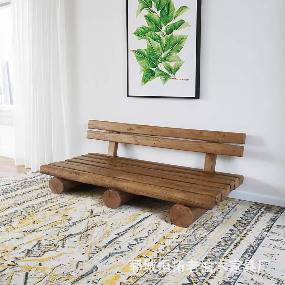 Wabi-Sabi Style Sofa B&B Log Style Antique Style Solid Wood Multi-Person Solid Wood Sofa B&B Backrest Sofa Chair