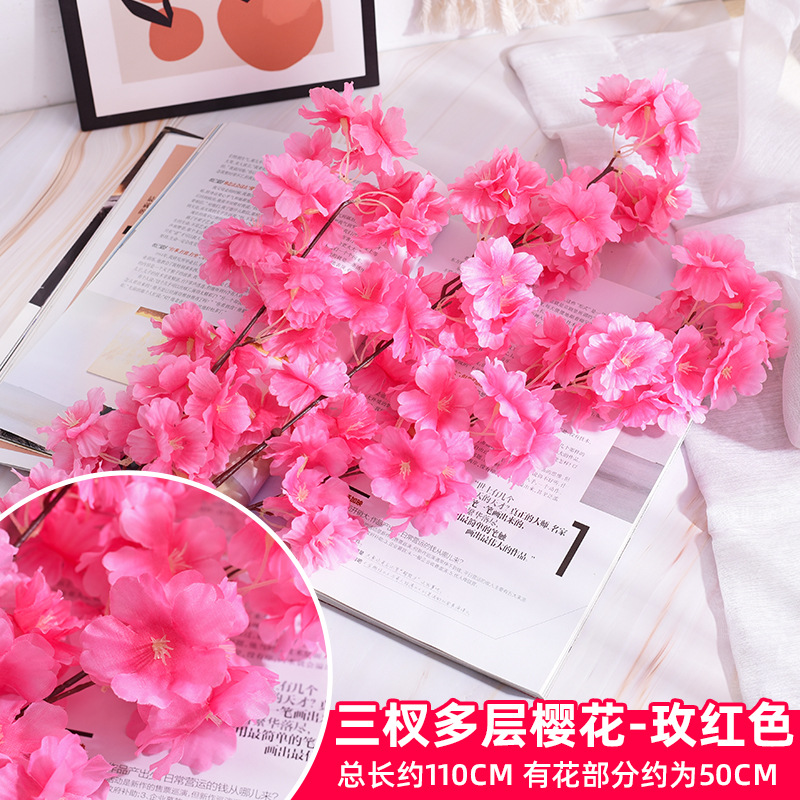 Simulación de flores de cerezo flor de plástico decoración flor falsa caña ingeniería paisajística al por mayor cifrado árbol de cerezo flores de seda de techo artificial