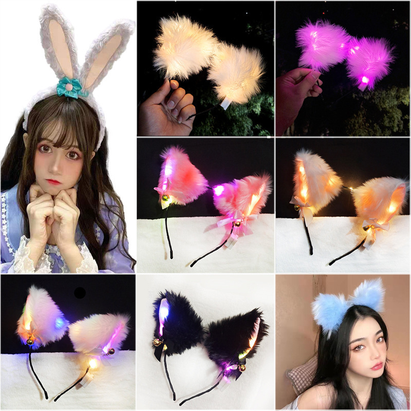 Star Dailu Headband Luminous Flash with Lamp Long Rabbit Ears Korean Style Hair Ring Girls Cute Cartoon Fox Ears