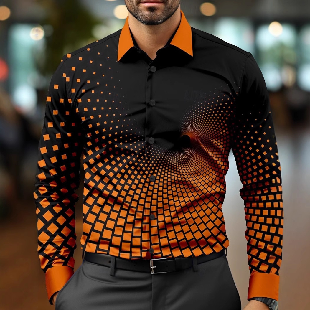 2024 nuevo estilo Amazon transfronterizo europeo y americano casual salvaje moda geométrica camisa de manga larga para hombres MB12