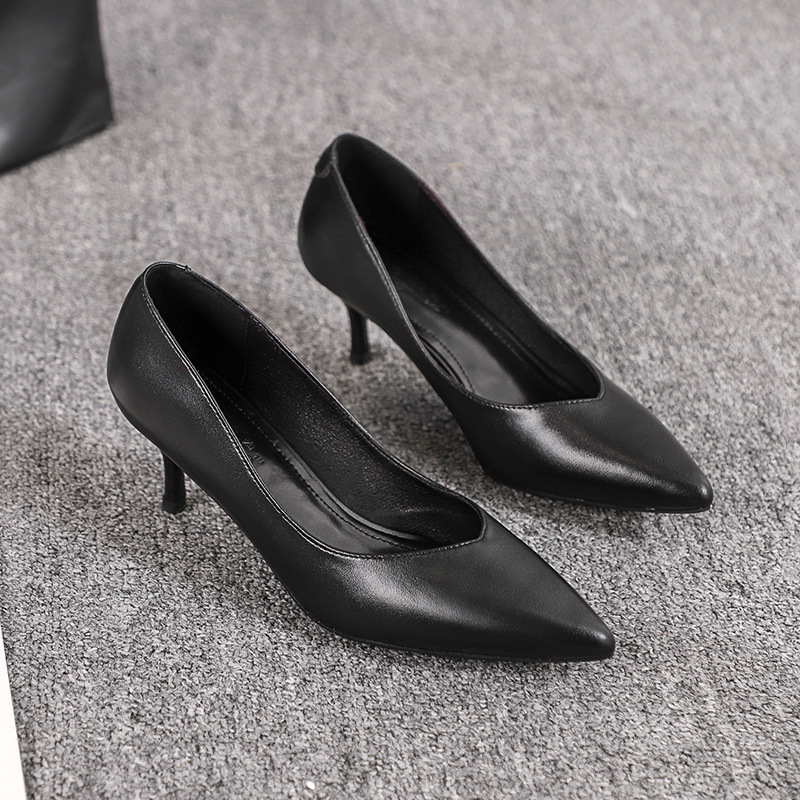 Hotel Work Shoes for Women, Black High Heels, Stiletto Professional Shoes, Pointed Toe Etiquette Shoes for Commuting to Work, Versatile Slip-On Shoes