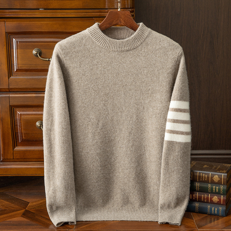 Cross-Border Double-Layer Thickened Wool Sweater for Men, Round Neck, Autumn and Winter Color-Blocked Cashmere Sweater, Knitted Base Layer Pure Wool Sweater Cross-Border Double-Layer Thickened Wool Sweater for Men, Round Neck, Autumn and Winter Color-Blocked Cashmere Sweater, Knitted Base Layer Pure Wool Sweater