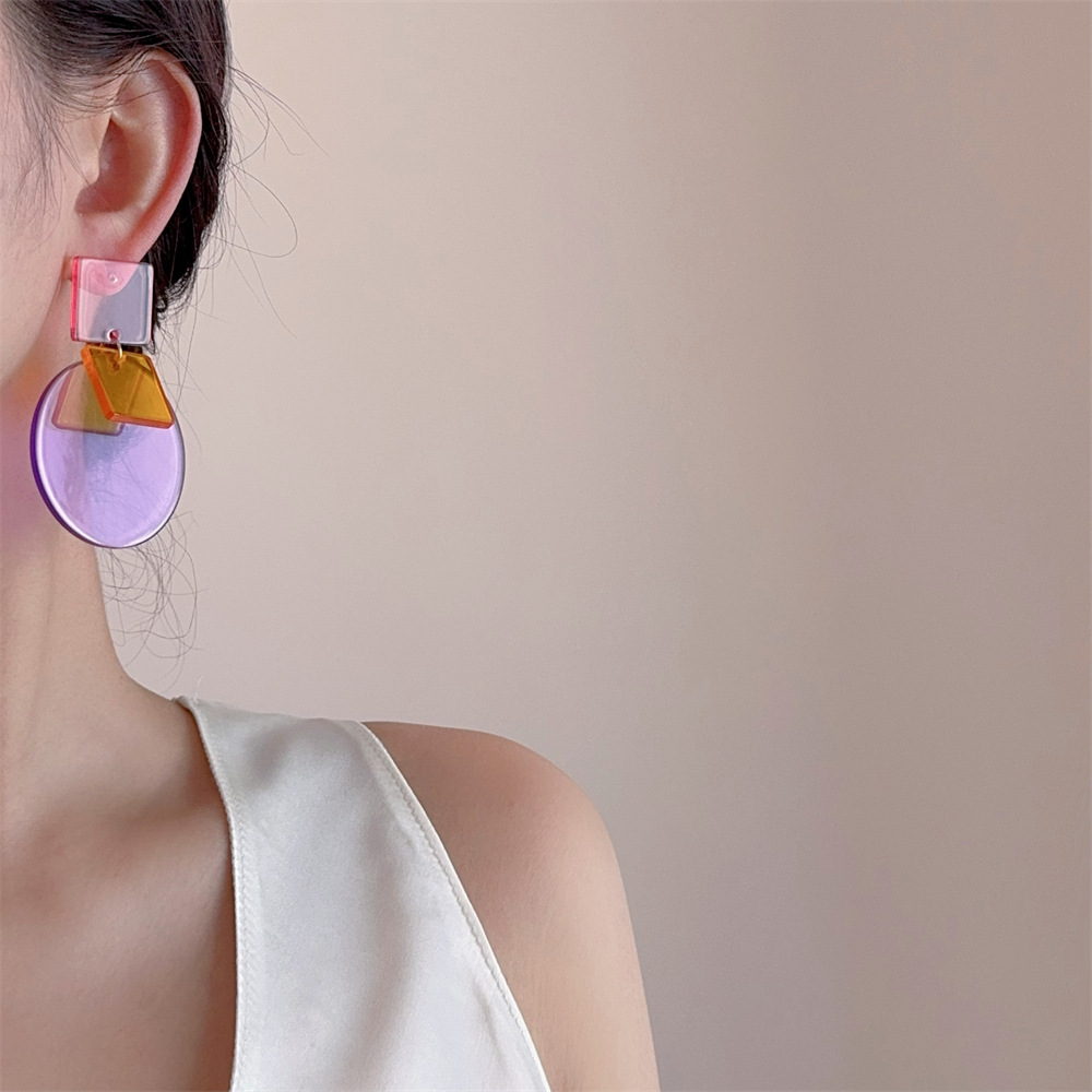 19g Weight Copper Alloy Ear Needle Material Drop Earrings Classification 1 Pair Quantity Daily Occasion Acrylic Material Round, Square Pattern Women's Gender Simple Style Style Tassel, Laser Craft 1 Pair Simple Style Round Square Acrylic Drop Earrings 13