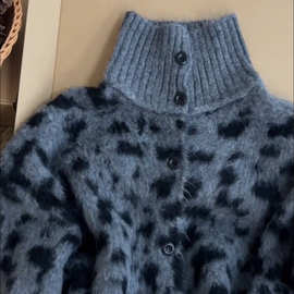 韩国东大门复古新款灰色豹纹高领毛衣韩系高级感针织上衣女装时尚