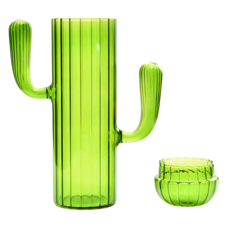 Frasco de té de vidrio a rayas Frasco de almacenamiento de vidrio de cactus verde Frasco de almacenamiento de caramelo de grano de café
