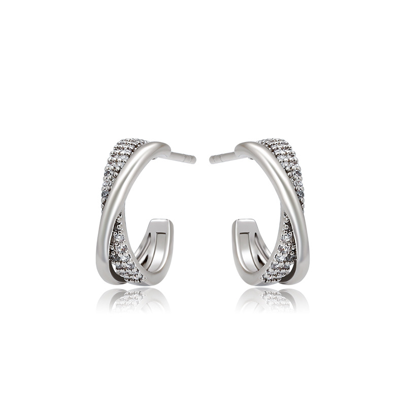 Joyería Xuding nueva moda simple cruz Stud pendientes femeninos nicho diseño temperamento pendientes de alto sentido pendientes en forma de C