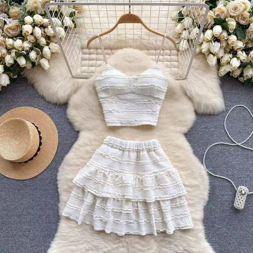 Pure Desire Style White Strappy Bralette Backless Bodysuit Slim Fit BM Half Body Short Skirt Set Inner Short Top Base Shirt Summer