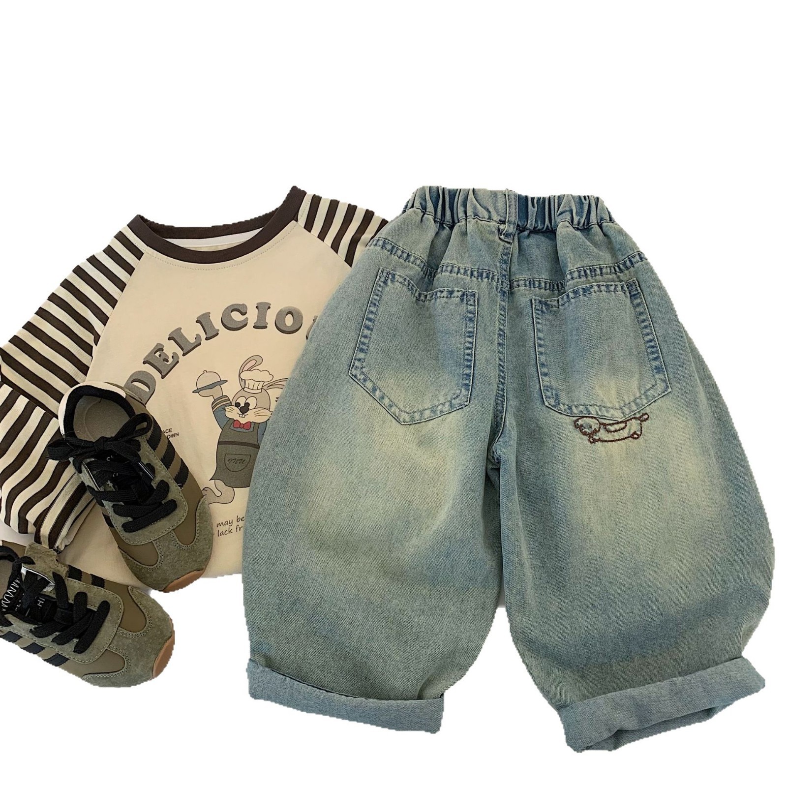 Pantalones vaqueros para niños Mabao, otoño 2026, nuevos pantalones casuales holgados para niños y niñas, pantalones retro tipo zanahoria, pantalones largos versátiles.