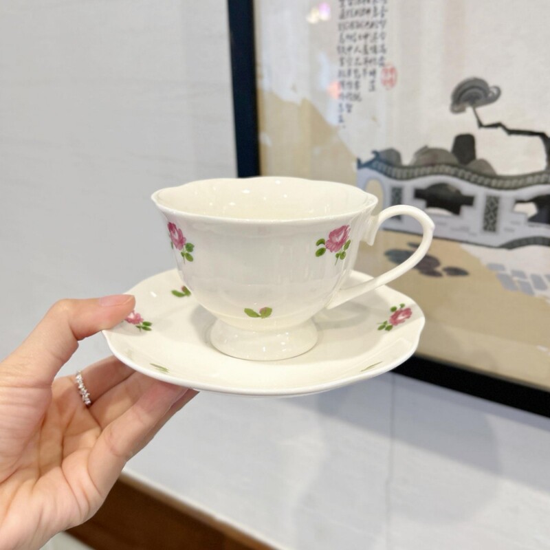 法式复古蓝色碎花陶瓷咖啡杯碟拿铁拉花杯下午茶杯子ins小众礼物|undefined