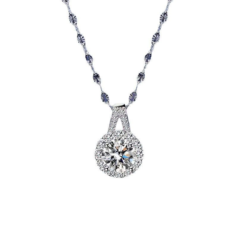 S925純銀1カラット太陽花ネックレス女ins水滴気質莫桑石ペンダントデザイン感シンプルなアクセサリー|undefined