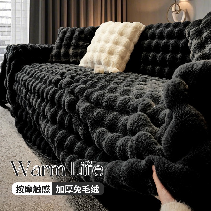 Todo incluido nuevo sofá de otoño y invierno para gatos cubierta de conejo peluche grueso cálido sofá cubierta toalla cojín manta sala de estar