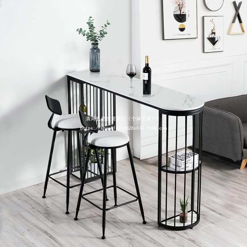 Nordic Golden Marble Bar Table Home Dining Table Living Room Partition Cabinet Bar Table Light Luxury Wall-Mounted High Table and Chairs