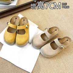 软皮小众编织包头半拖勃肯鞋百搭休闲鞋女大圆头软萌厚底勃肯拖鞋