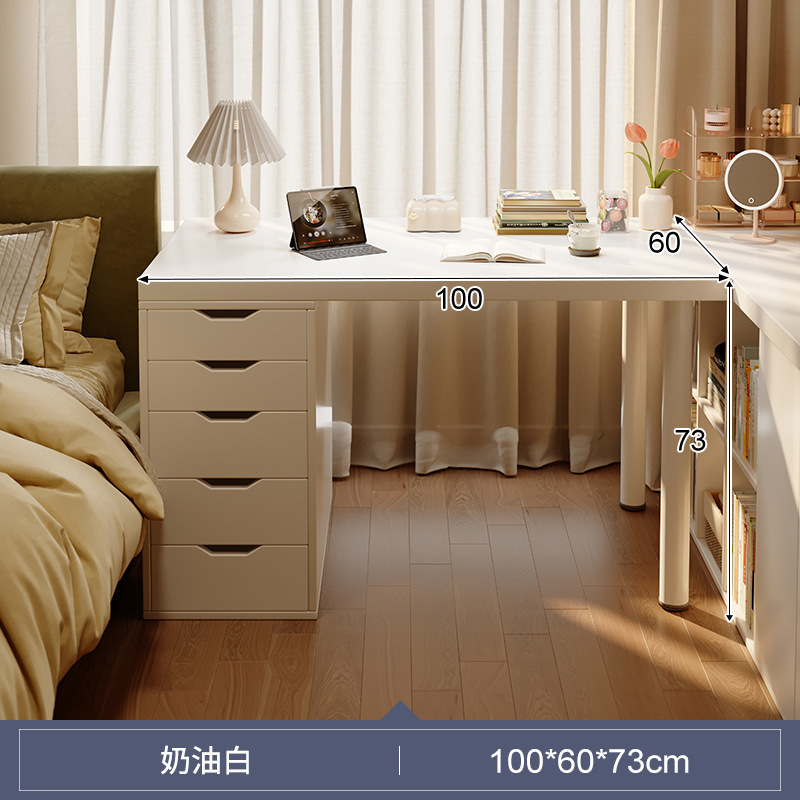 Escritorio de dormitorio de estilo crema, tocador, escritorio de hogar integrado, escritorio de computadora, escritorio de estudio de oficina para niñas, banco de trabajo
