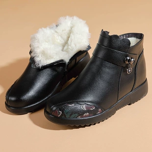 Women’s winter leather ankle boots, first‑layer cowhide + microfiber, wool‑lined, non‑slip