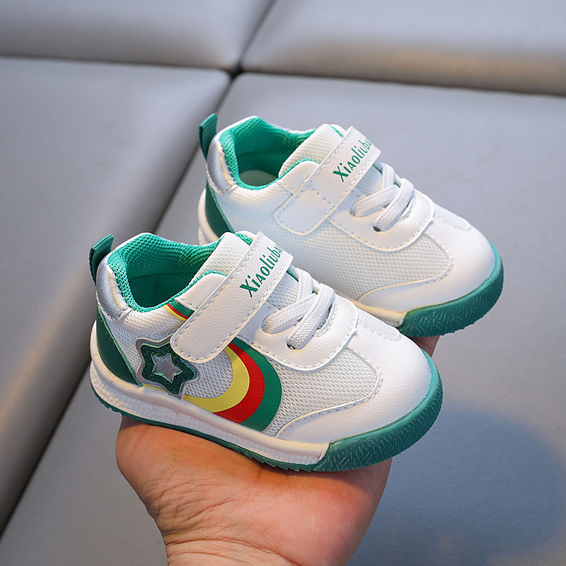 2024 otoño nuevo estilo niño zapatos blancos punta redonda malla fondo suave velcro antideslizante moda niñas zapatillas casuales