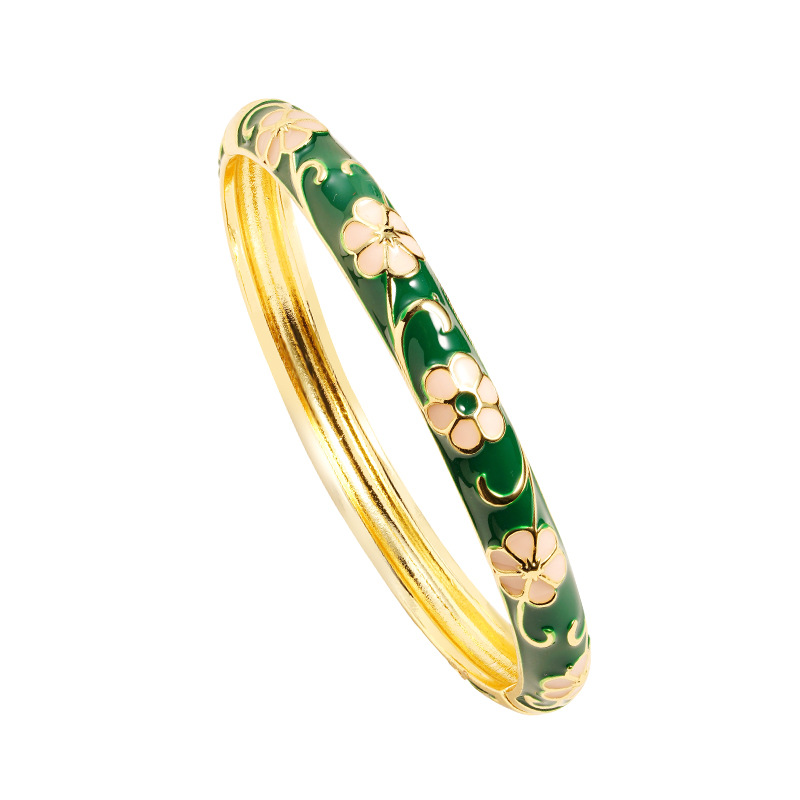 El estilo chino antiguo Fasha punto de oro chapado 18K pulsera retro esmalte flor pulsera ligera joyas de lujo no se desvanecen a largo plazo