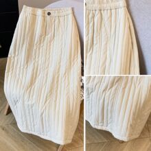 日系夹棉灯芯绒A字半身裙女冬季高腰显瘦棉裙中长款条绒保暖伞裙