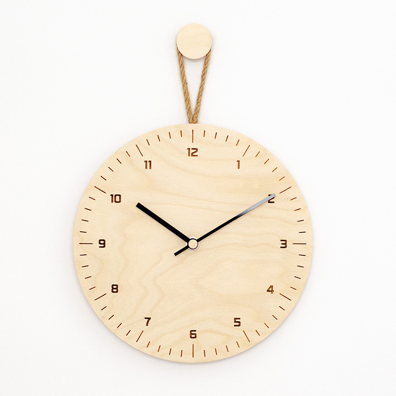 Nordic simple cuerda de cáñamo de madera Reloj de pared sala de estar reloj de Casa reloj mudo moda japonés moderno reloj creativo