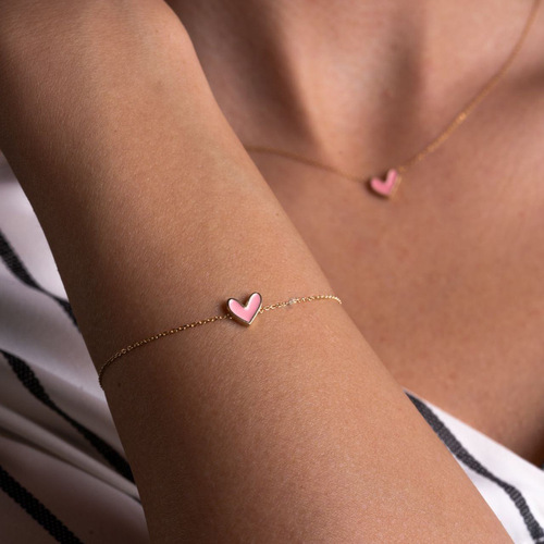Elegant Minimalist Heart Necklace for Women, Personality and Style Oil Droplet Pink Heart Clavicle Chain Bracelet Accessory