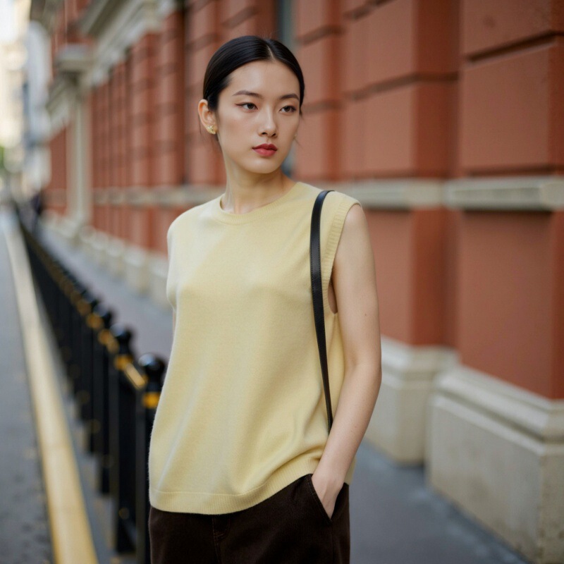 Ai Sleeveless Round Neck Wool Cashmere Blend Pullover Knitted Vest Top Women's Autumn and Winter Layered Loose Sweater