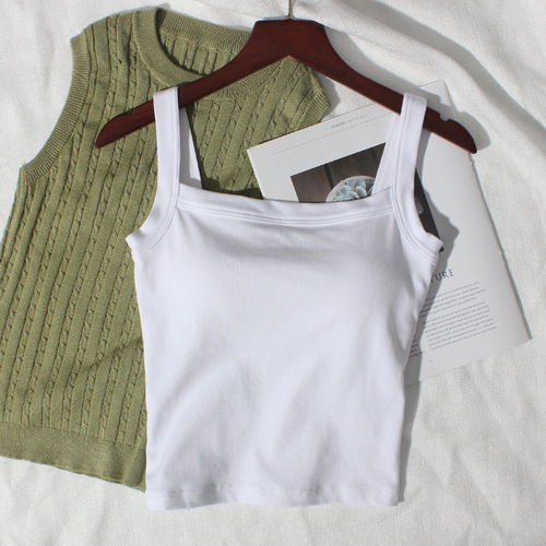 Pure cotton back-beautiful underwear camisole all-in-one bra thin tube top with padded chest square collar for outer wear