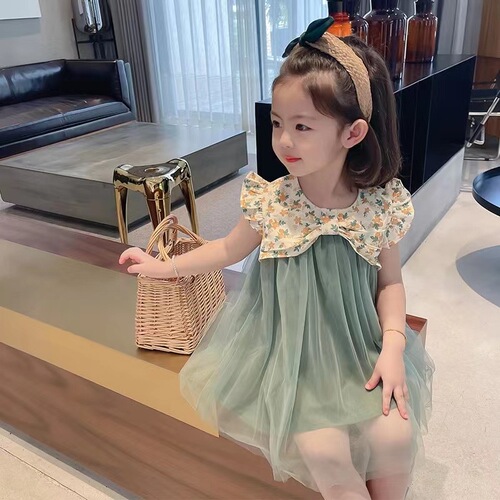 女童绿色连衣裙儿童夏季纱裙2024新款洋气宝宝公主裙子夏装小女孩