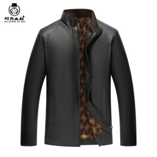 Gold velvet leather coat men's coat middle-aged and elderly good leather stand collar fleece-lined jacket dad winter coat export exclusive