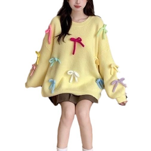 2023 suéter suelto de dopamina Otoño e Invierno chica dulce desgaste arco tridimensional diseño nicho reducción de la edad de punto top