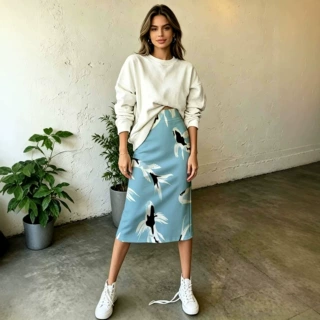 现货批发欧美风春秋半身裙蓝底锦鲤女士亚马逊支持一件代发