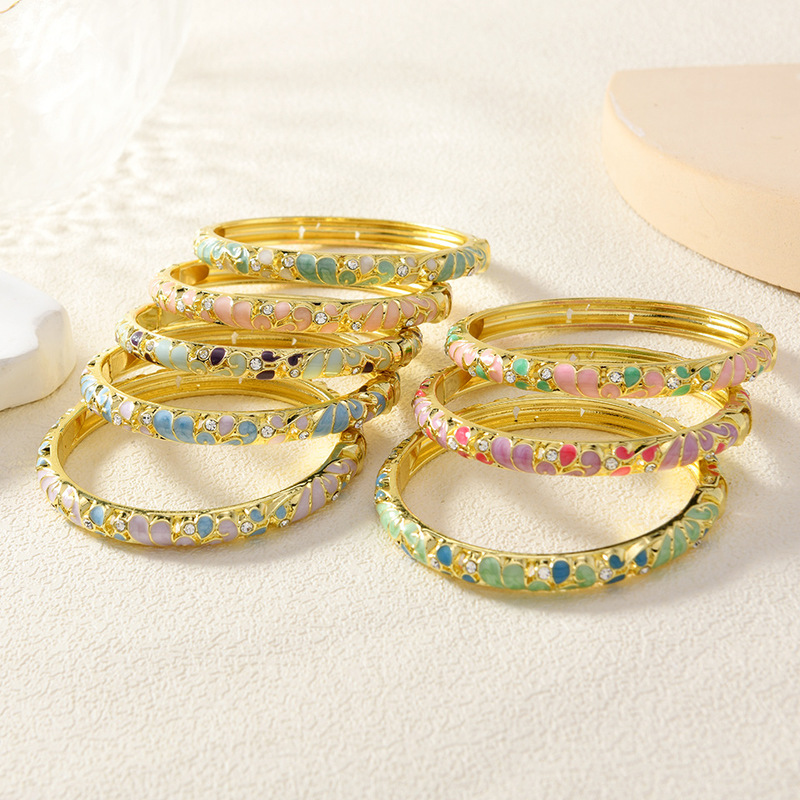 Light Luxury Style Gold-Plated Enamel Bracelet, Niche Design Colorful Diamond Bracelet, Cross-Border Best-Selling Macaron-Colored Jewelry