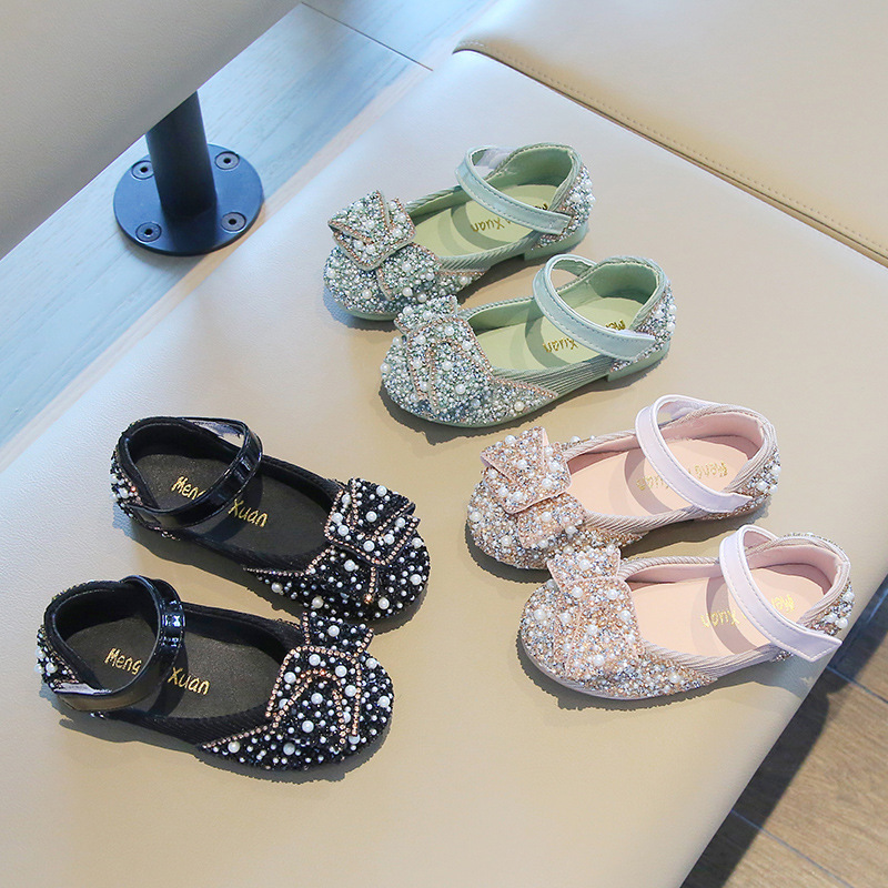 Girls' Rhinestone Princess Shoes 2026 New Spring and Autumn Style with Colorful Rhinestones and Bowknot for Young Children Dance Shoes Performance