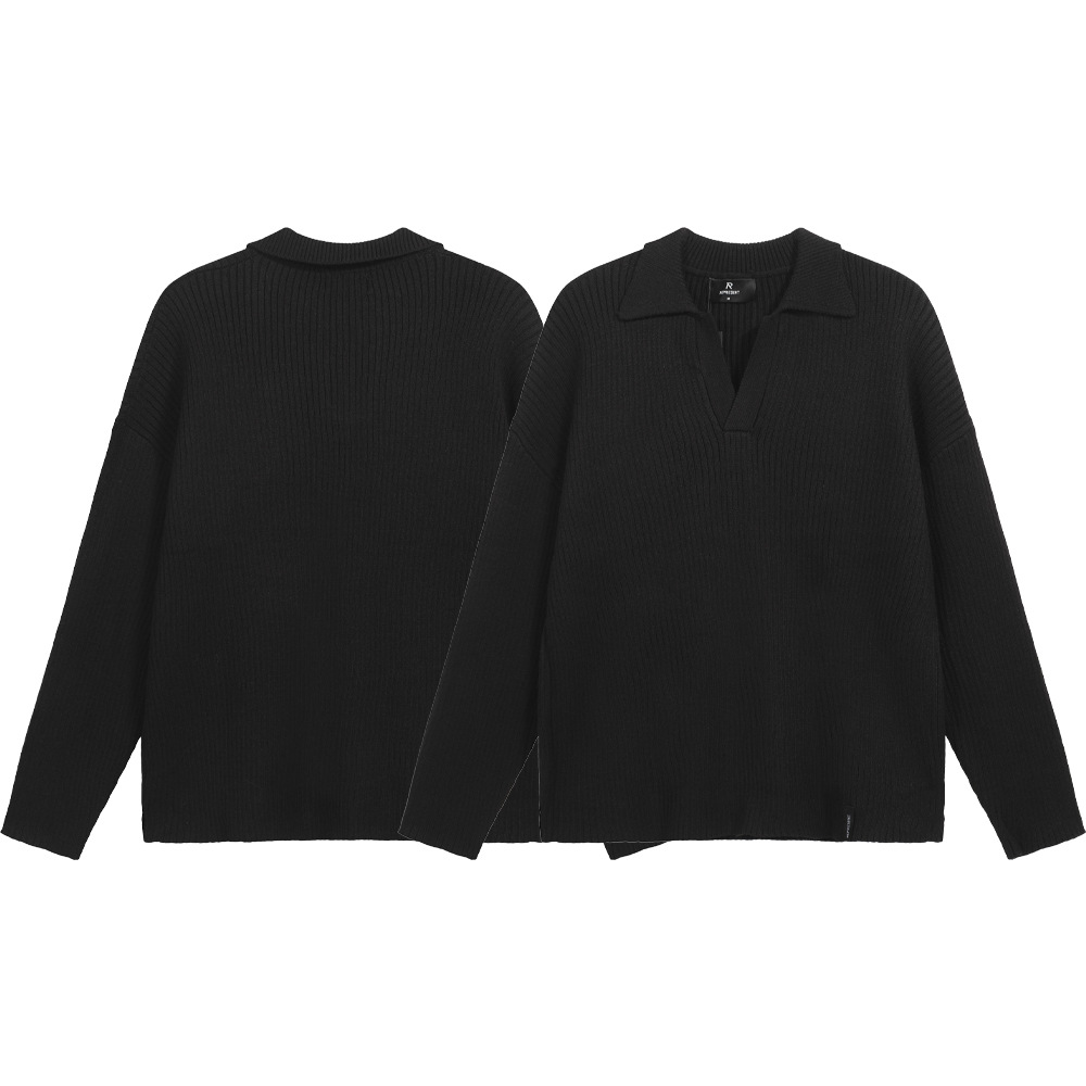 Otoño y invierno representan suéter de solapa minimalista de color sólido suéter de punto casual suelto