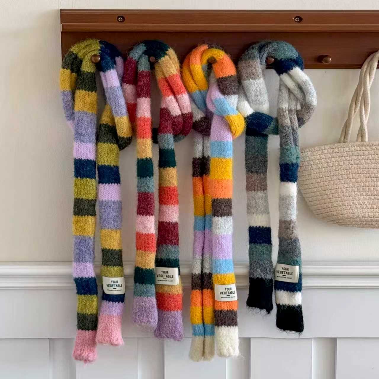 Korean Style Thin and Long Y2K Stripesd Plush Scarf for Women in Autumn and Winter Niche Design Sexy Versatile Knitted Small Scarf