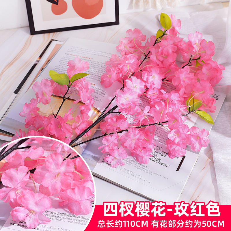 Simulación de flores de cerezo flor de plástico decoración flor falsa caña ingeniería paisajística al por mayor cifrado árbol de cerezo flores de seda de techo artificial