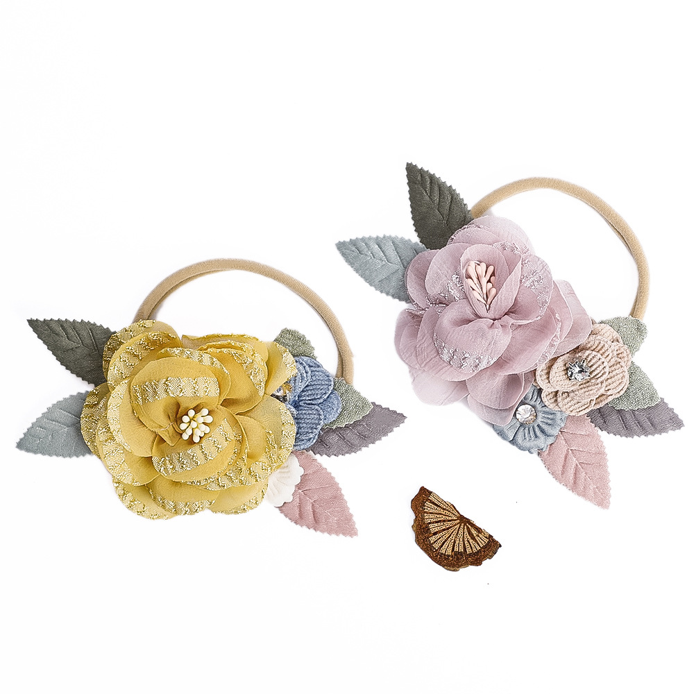 Accessori per capelli per bambini europei e americani, corda per la testa del bambino in nylon senza cuciture, combinazione di cuciture creative, cintura per capelli fini a forma di fiore, anello per capelli del bambino_voghion.com