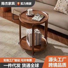 可移动小推车桌子边几客厅茶几沙发厨房推车橡胶木置物架移动茶几