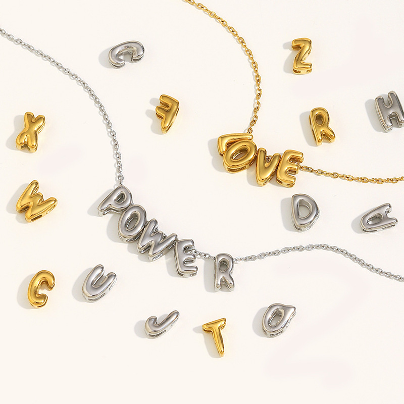 European and American Cross-border Niche Hollow Small Letter Pendant Stainless Steel Plated 18K Gold Temperament Personality Mini Jewelry Accessories