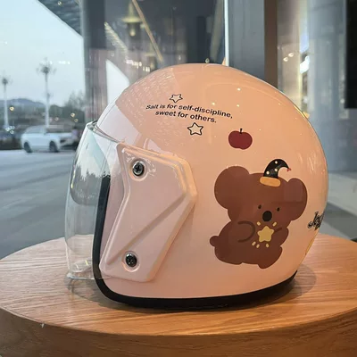 3C National Standard Certified Electric Motosiklet kaskı (dəbilqə) - pink-single-lens-transparent-long-lens-one-size