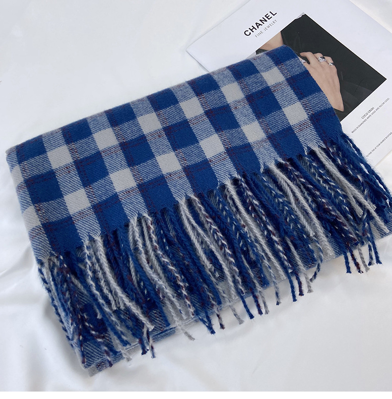 Sciarpa a quadri donna sciarpa con frange calda autunno inverno_voghion.com