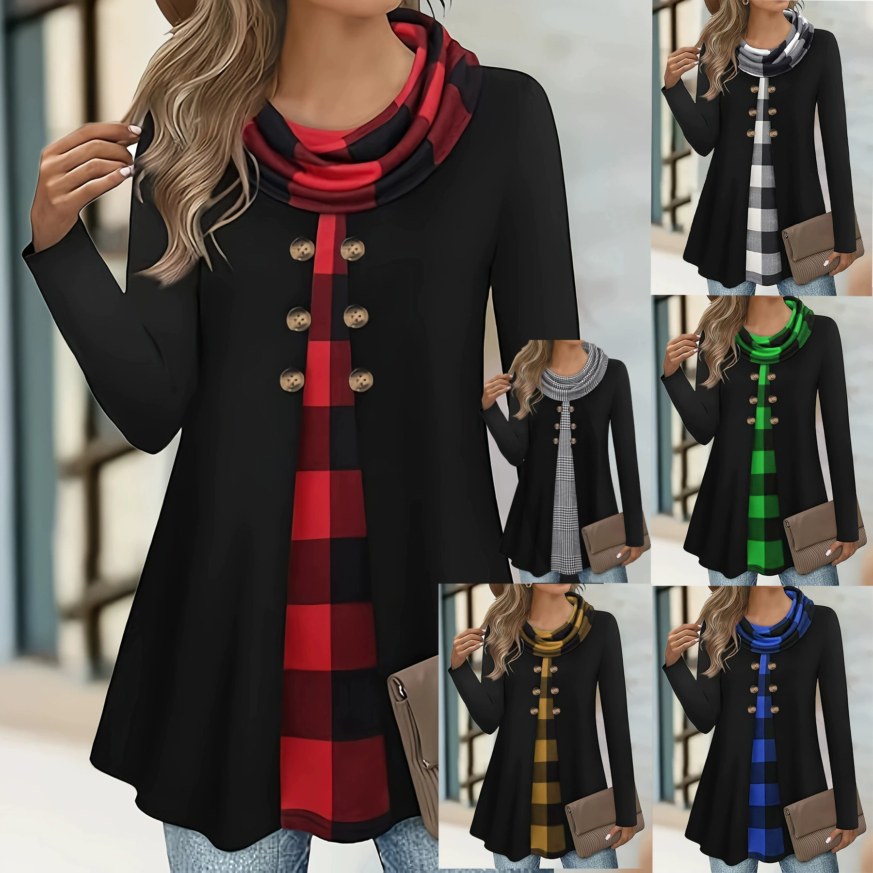 2025 Европейский и Американский трансграничный весенний Amazon temu Независимая станция поддельные две пуговицы комфорт высокий воротник женский свитник